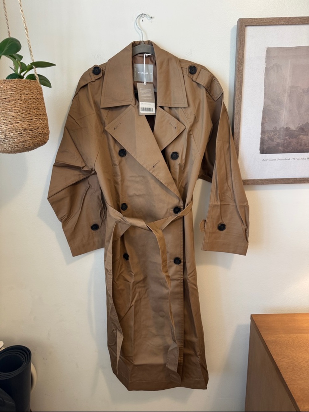 NWT Everlane The Cotton Long Trench Coat, Toasted Coconut, Sz XS